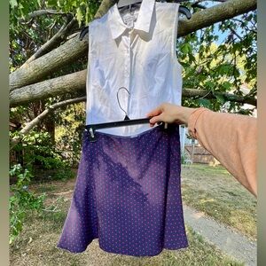 New The Limited Lined Polka Dot Mini Fishtail Flounce Skirt Career Navy Red XS